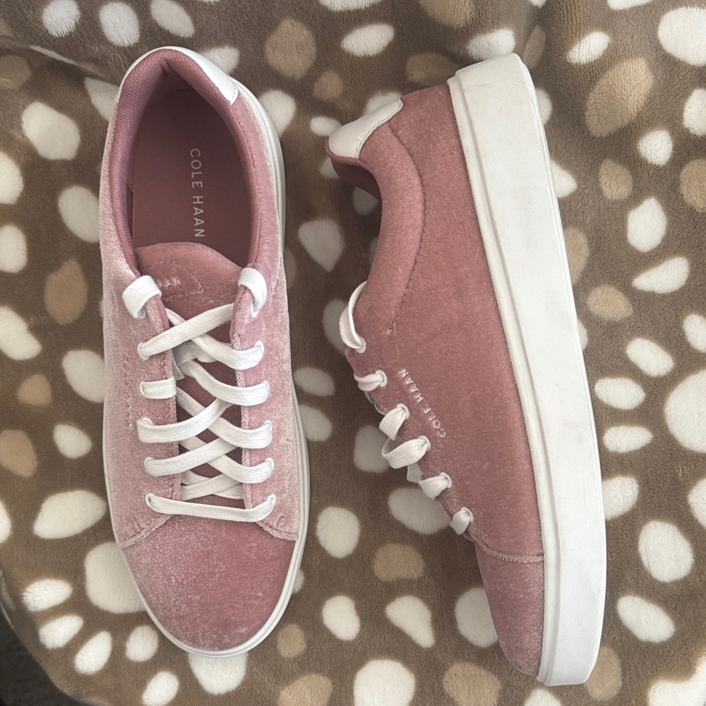 Cole Haan Pink Velvet Lace-Up Sneakers with White Accents - Picture 3 of 5